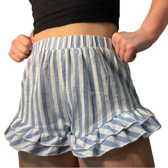 SHEIN Striped Ruffle Bottom Shorts - size M - Picture 1 of 4